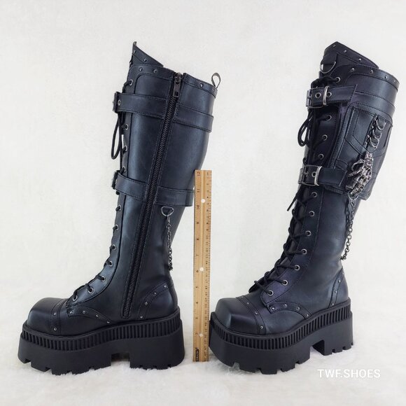 Demonia Black Combat Boots with Chains - Picture 7 of 12